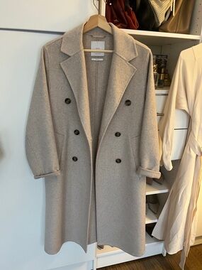 Mango Double-Breasted Pea Coat in Light Beige
